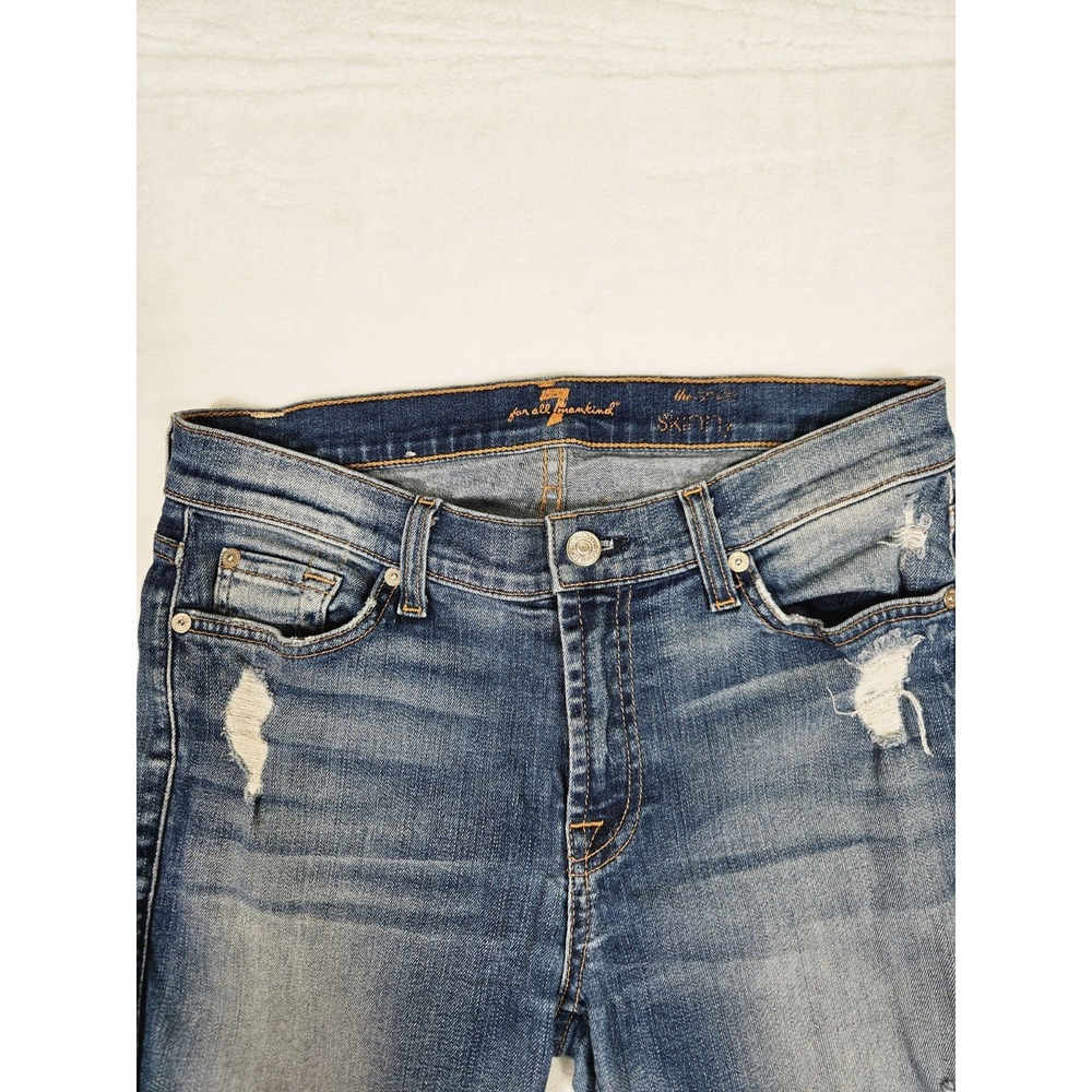 7 For All Mankind Jeans Womens Size 29 The Skinny Mid Rise‎ Distressed Denim USA - Picture 2 of 11
